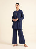 Blue Forest, a navy textured crepe co-ord set by Jannat and Sadaf