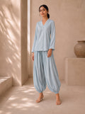 Blue Haze, a powder blue linen co-ord set by Jannat and Sadaf