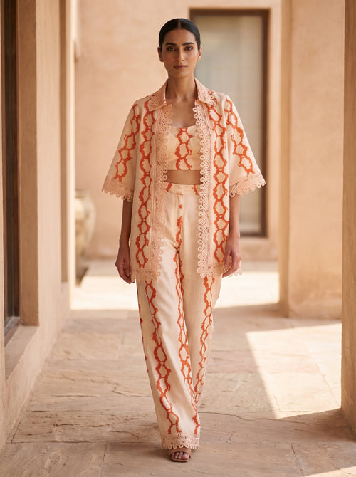 Cabana, a cream three piece raw silk set by Jannat and Sadaf