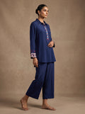 Cobalt Charm, an embroidered blue silk co-ord by Jannat and Sadaf