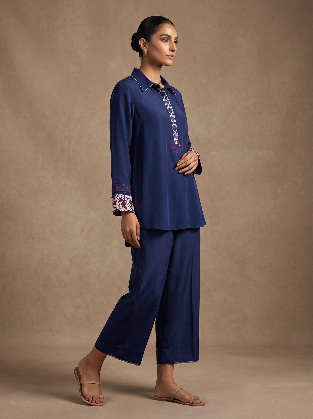 Cobalt Charm, an embroidered blue silk co-ord by Jannat and Sadaf