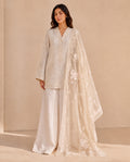 Flora Inlay, an ivory cotton silk three piece set by Jannat and Sadaf