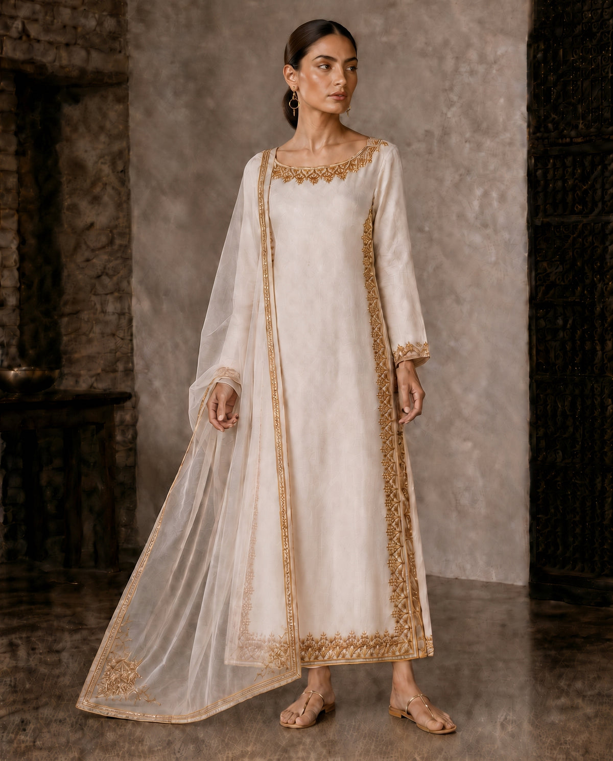 Gold Heritage, an off-white gold handwork ensemble by Jannat and Sadaf