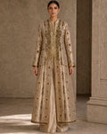 Guilded Gold Jacket, a gold zardozi tissue jacket set by Jannat and Sadaf