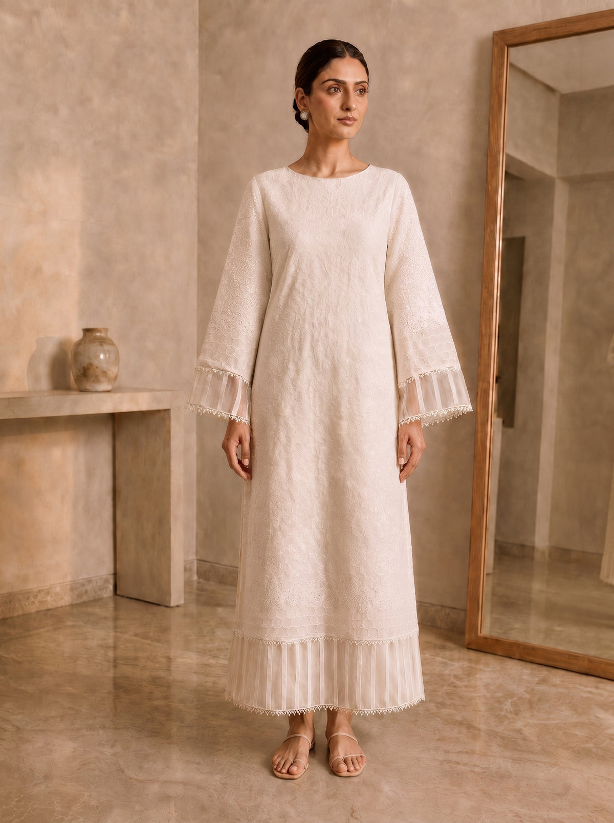 Ivory Lattice, an embroidered kora dress by Jannat and Sadaf