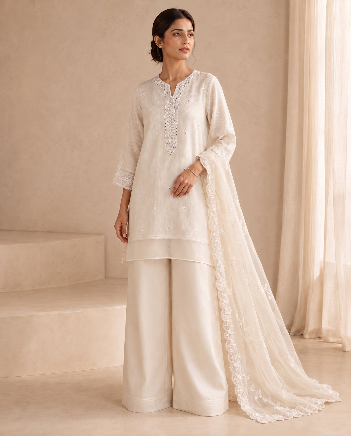 Ivory Shisha, an ivory shisha embroidered tunic set by Jannat and Sadaf