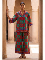 Marrakech, a printed raw silk co-ord set by Jannat and Sadaf