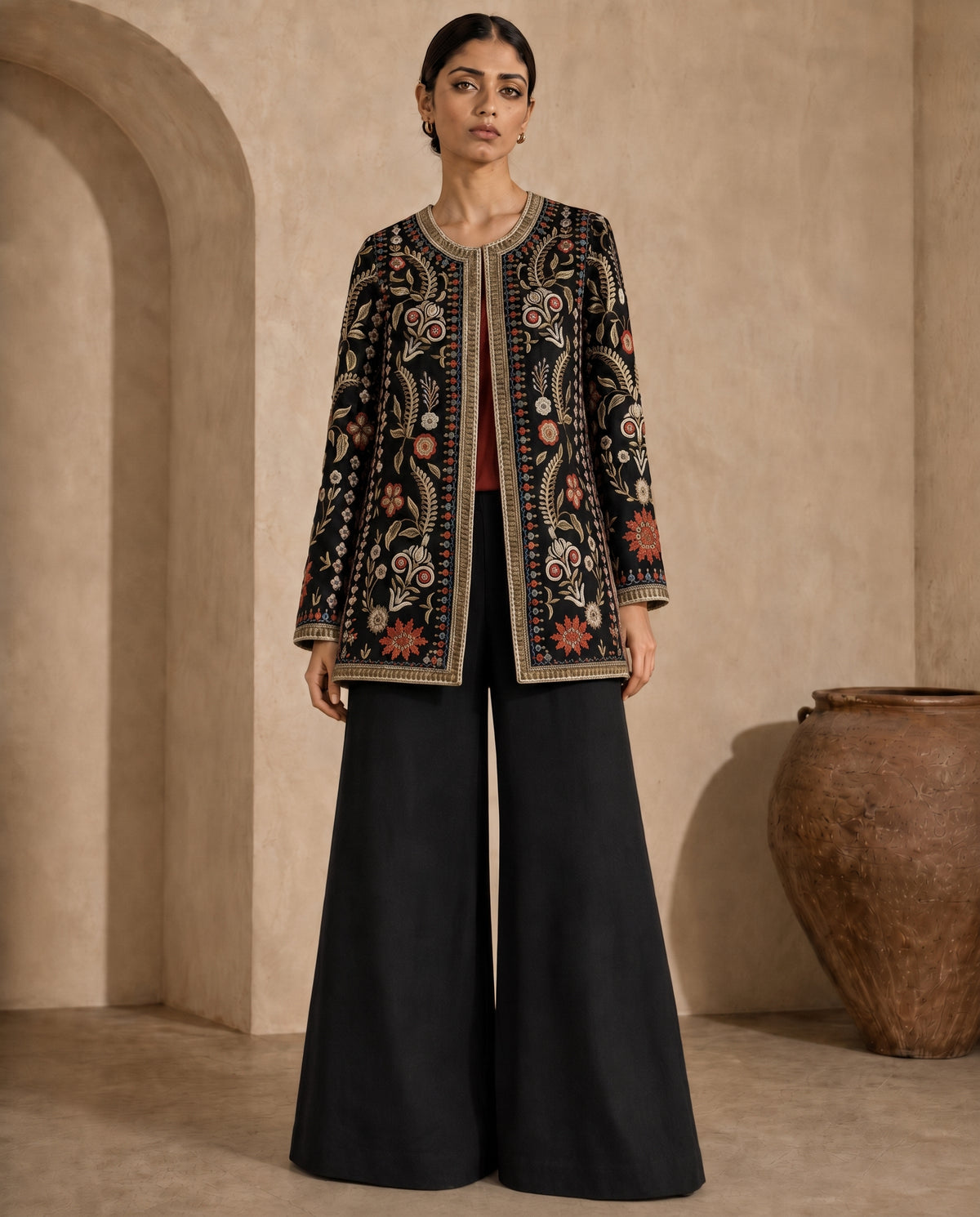 Midnight Vintage, an embroidered raw silk jacket by Jannat and Sadaf