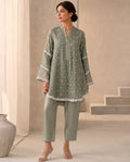 Pearly Green, a sage pearl embroidered kora tunic by Jannat and Sadaf