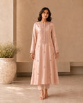 Soft Petals, a blush khaddi silk ensemble by Jannat and Sadaf