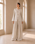 Stone Willow, a stone grey linen co-ord set by Jannat and Sadaf