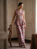 Vintage Blossom, a pink printed raw silk peplum set by Jannat and Sadaf