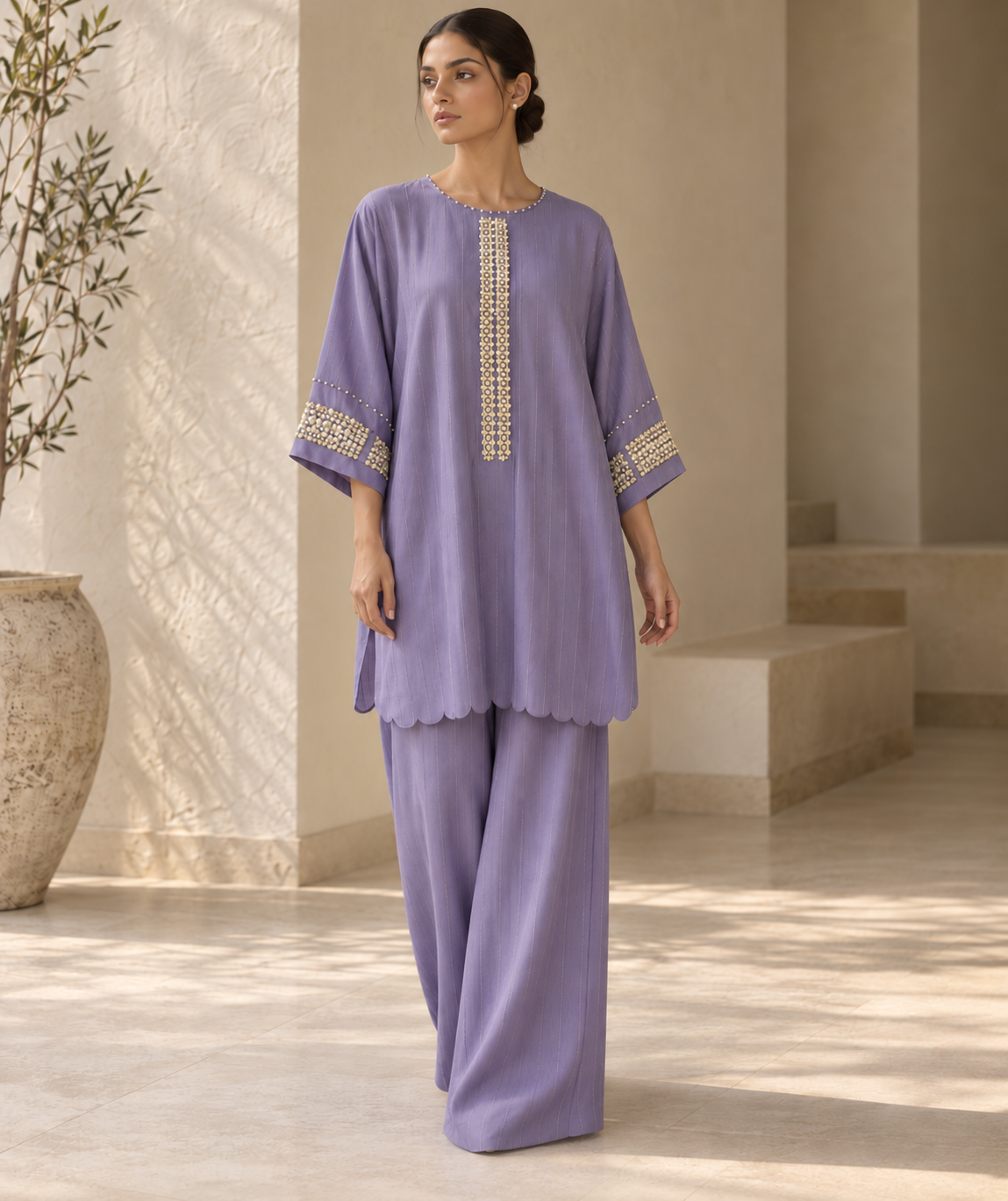 Wisteria pastel purple cotton silk two piece